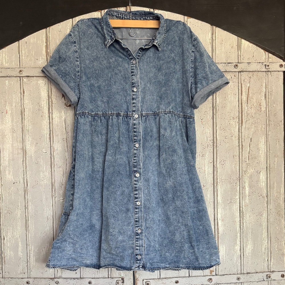 Adorable Denim Mini Dress – Rolled Cuff Sleeves, Flared Fit– Western Chic Vibes